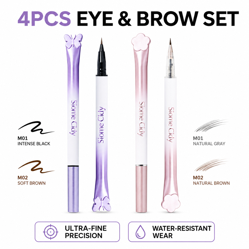 Waterproof Liquid Eyeliner Pen - Siome Cidy ชุดอายไลเนอร์แบบน้ำและปากกาเขียนคิ้วแบบน้ำ 4 ชิ้น กันน้ำ