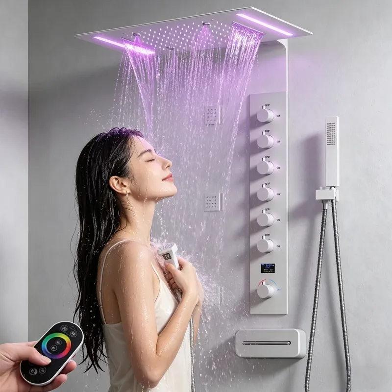 Massage - ระบบฝักบัวเพดานอัจฉริยะสุดหรู พร้อมไฟ LED ควบคุมอุณหภูมิ ฝักบัวแบบเรนชาวเวอร์ ฝักบัวแบบวอเตอร์ฟอล