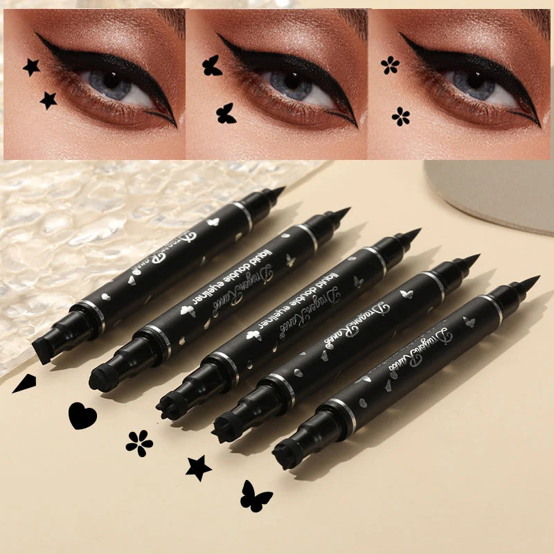 Waterproof Liquid Eyeliner Pen - ปากกาอายไลเนอร์แบบ2อิน1ปากกาซีลรูปผีเสื้อแสตมป์ดวงจันทร์รูปดาวเครื่องสำอางทาตาดินสอเขียนขอบตาแบบน้ำสีดำกันน้ำยาวนานยาว