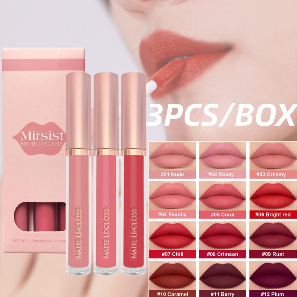 3 ชิ้น/เซ็ต Nude Lip GLOSS Mat - Matte Velvet Lip Tint Long Lasting บทวิจารณ์และราคา